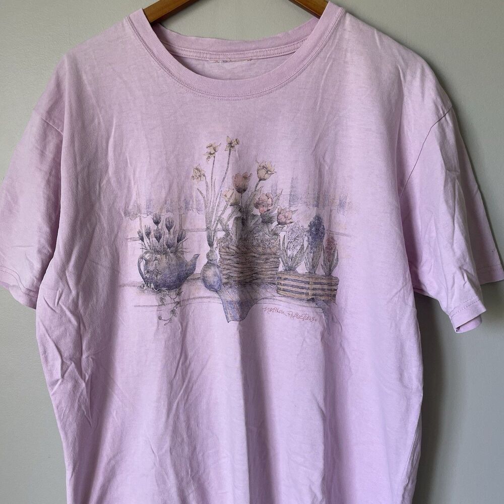 Vintage Cottagecore Floral Print T-Shirt Short Sleeve Purple Women's Size XL - Picture 5 of 10